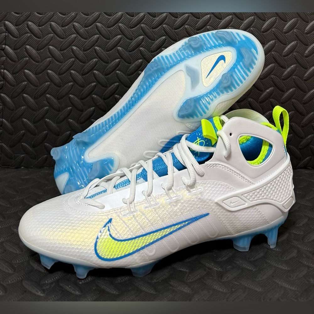 Nike Huarache 9 Elite Mid‎ Lax SE Lacrosse White Blue Cleats Mens Size 12